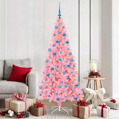 vidaXL Vianočný stromček s 300 LED-i so stojanom Ružová 180 cm PVC
