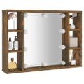 vidaXL Zrkadlová skrinka s LED dymový dub 76x15x55 cm