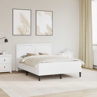 vidaXL Rám postele s LED pásikmi Biela 120 x 200 cm Umelá koža
