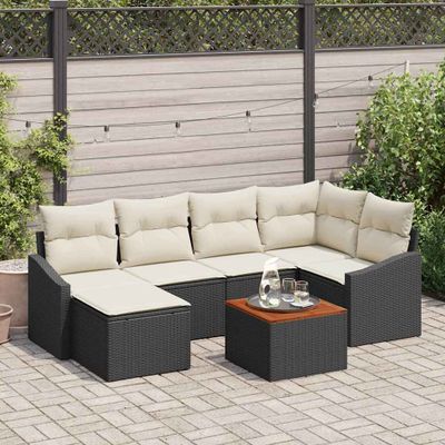 vidaXL Súprava záhradných pohoviek 7 pcs Čierna a krémová polyratan