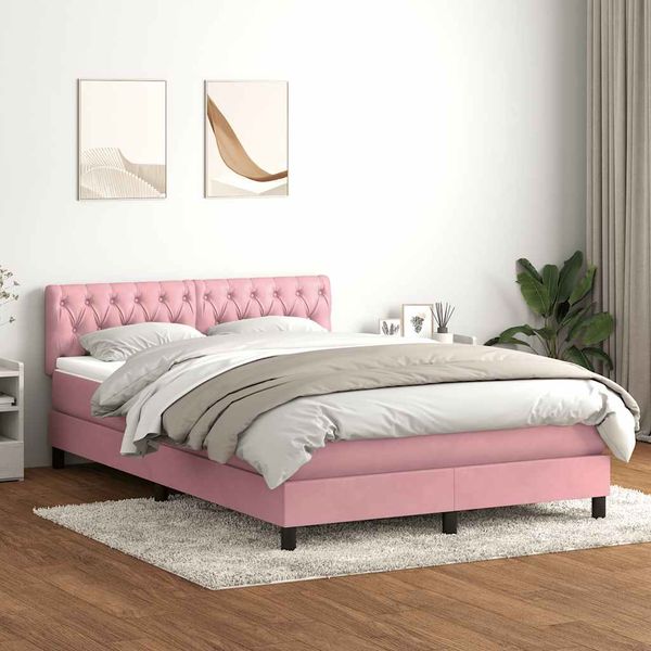 vidaXL Posteľný rám boxsping s matracom ružový 160x210 cm zamat