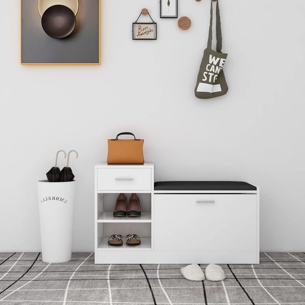 vidaXL Lavica na topánky lesklá biela 94,5x31x57 cm kompozitné drevo