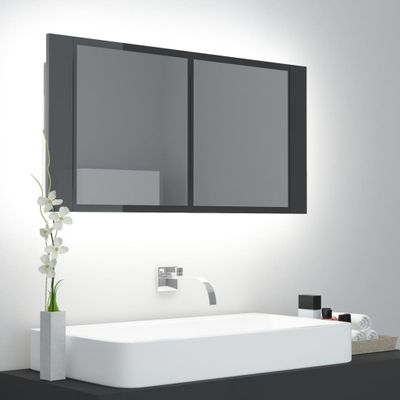 vidaXL LED kúpeľňová zrkadlová skrinka lesklá sivá 90x12x45 cm akryl