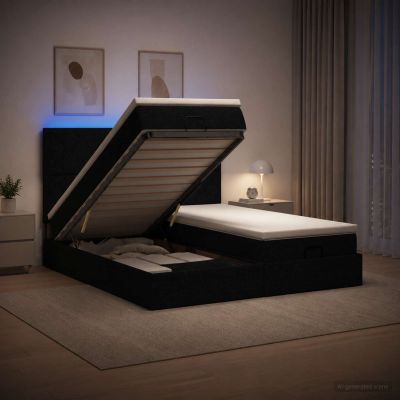 vidaXL Ottoman posteľ s matracom a LED Čierna 200 x 200 cm Látka