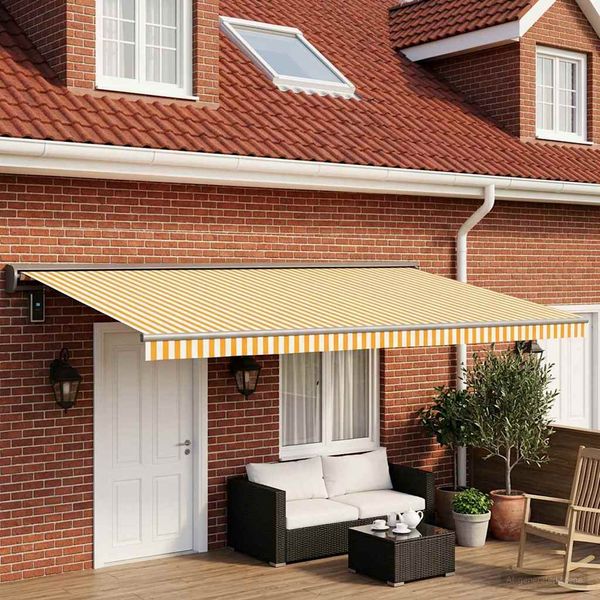 vidaXL Náhradná látka na markízu Žltá a biela 500 × 300 cm Polyester
