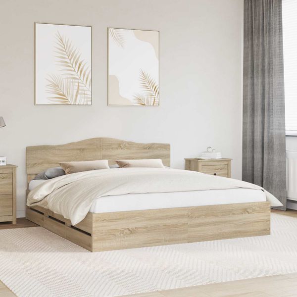 vidaXL Rám postele Sonoma dub 200 x 200 cm Inžinierske drevo