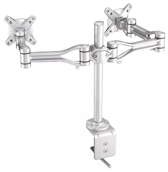 Neomounts FPMA-D1030D / Flat Screen Desk Mount (clamp)  / Silver Držák, VESA, stolní, pro 2 ploché monitory, úhloprícka 10"-24", náklon 180°, otácení 300°, rotace 180°, nosnost 14kg, stríbrný