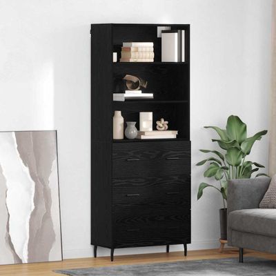 vidaXL Highboard so zásuvkou Čierny dub 69,5 x 34 x 180 cm