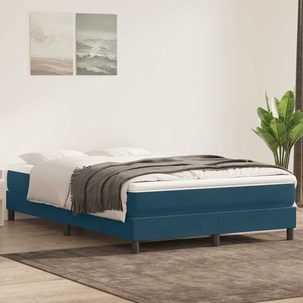 vidaXL Posteľný rám boxsping s matracom tmavomodrý 160x210 cm zamat