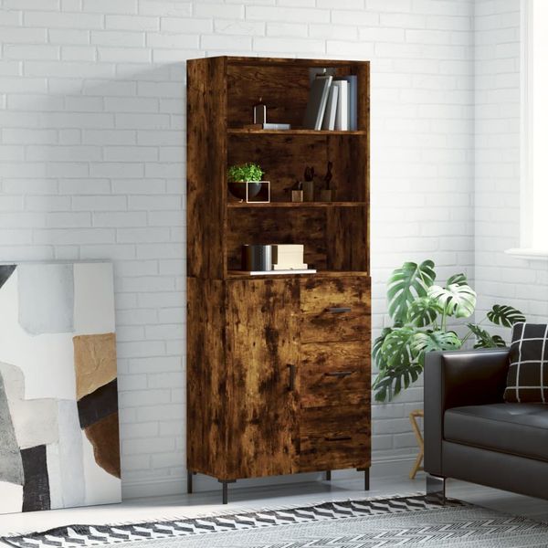 vidaXL Vysoká skrinka dymový dub 69,5x34x180 cm spracované drevo