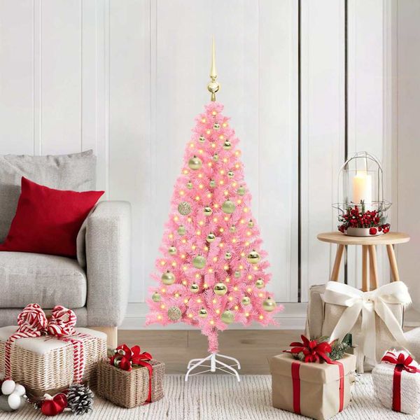 vidaXL Vianočný stromček s 150 LED-i so stojanom Ružová 120 cm PVC