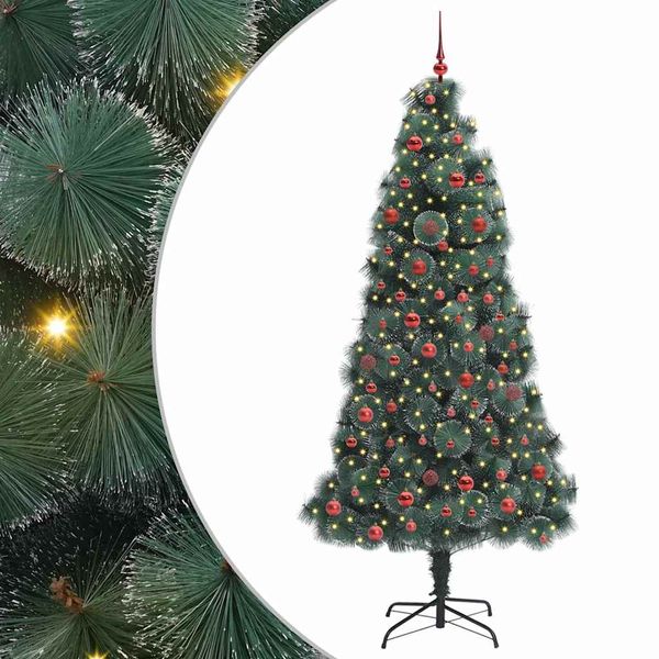 vidaXL Umelý predsvietený vianočný stromček s sadou loptičiek 210 cm