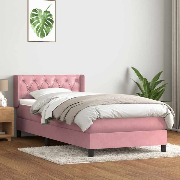 vidaXL Posteľný rám boxsping s matracom ružový 80x210 cm zamat