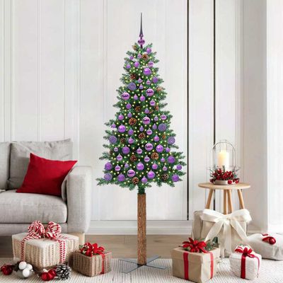 vidaXL Úzky vianočný stromček s 300 LED-i so stojanom Zelená 180 cm