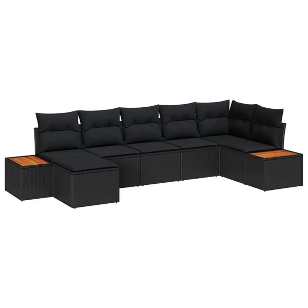 vidaXL Súprava záhradných pohoviek s vankúšom 7 pcs Čierna Poly ratan