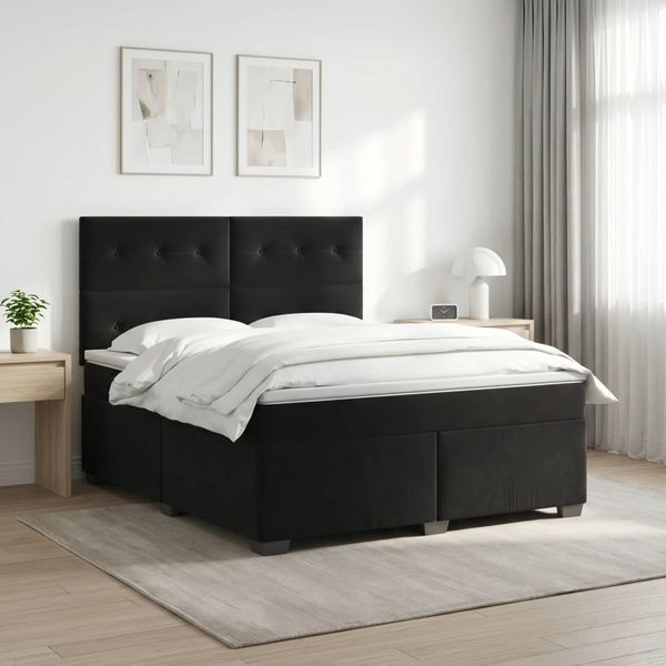 vidaXL Posteľ boxspring s matracom Čierna 140 x 190 cm Zamat