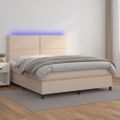 vidaXL Boxspring posteľ matrac a LED kapučínová 180x200 cm umelá koža