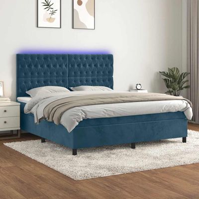 vidaXL Posteľný rám boxsping matrac a LED tmavomodrý 180x200 cm zamat