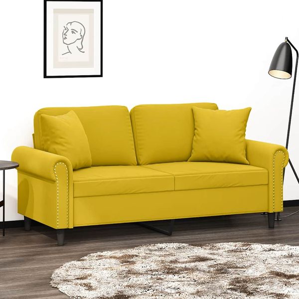 vidaXL 2-miestna pohovka s vankúšikmi žltá 140 cm zamat