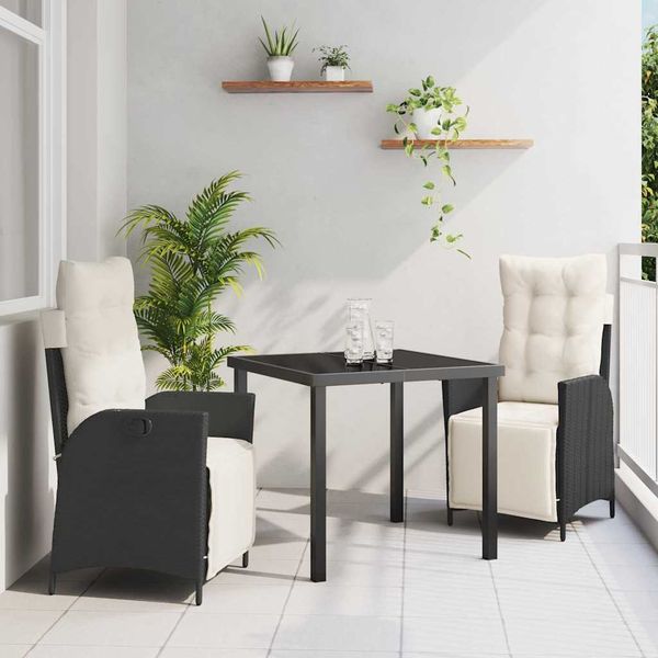 vidaXL Záhradný jedálenský set s vankúšom 3 pcs Čierna polyratan