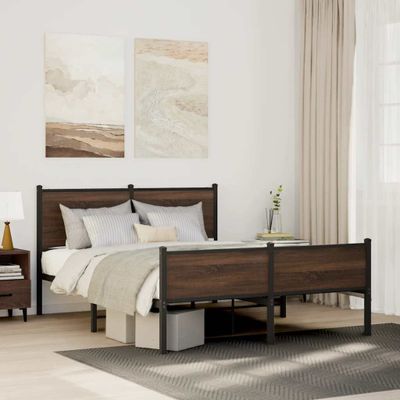 vidaXL Kovový posteľný rám bez matraca hnedý dub 150x200 cm