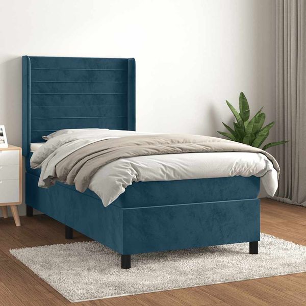 vidaXL Posteľný rám boxsping s matracom tmavomodrý 100x200 cm zamat