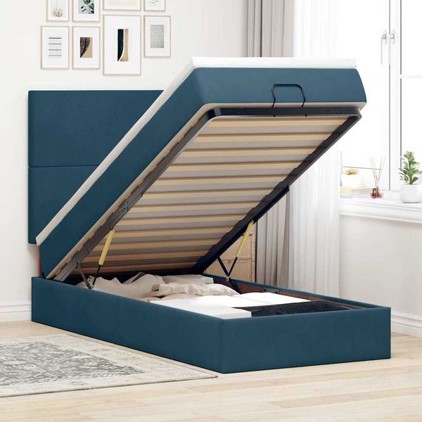 vidaXL Osmanský rám postele s matracmi tmavomodrá 100x200 cm zamat