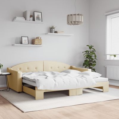 vidaXL Denná posteľ s rozkladacou posteľou krémová 90x200 cm látka