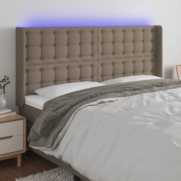 vidaXL Čelo postele s LED sivohnedé 163x16x118/128 cm látka