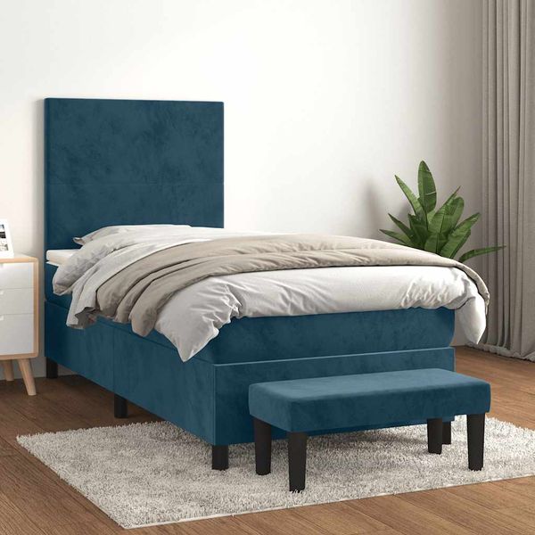 vidaXL Posteľný rám boxsping s matracom tmavomodrý 100x200 cm zamat