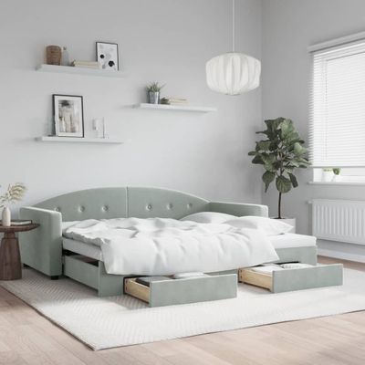 vidaXL Rozkladacia denná posteľ so zásuvkami bledosivá 90x200 cm zamat