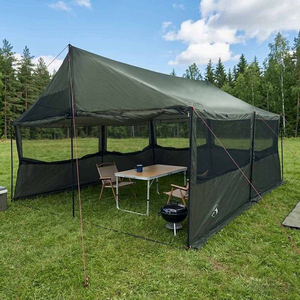 vidaXL Rodinný stan Armádna zelená 450 x 400 x 265 cm Polyester a oceľ