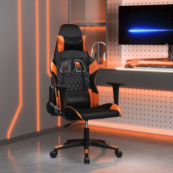 vidaXL Masážna herná stolička čierna a oranžová umelá koža