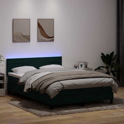 vidaXL Posteľný rám boxsping s matracom a LED tmavozelený 160x220 cm zamat