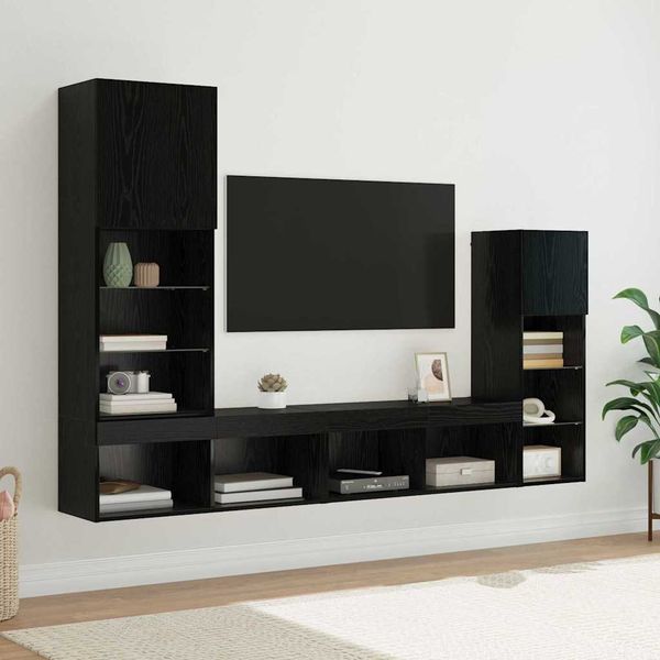 vidaXL TV nástenne jednotky Nástenný 4 pcs Čierny dub Kompozitné drevo