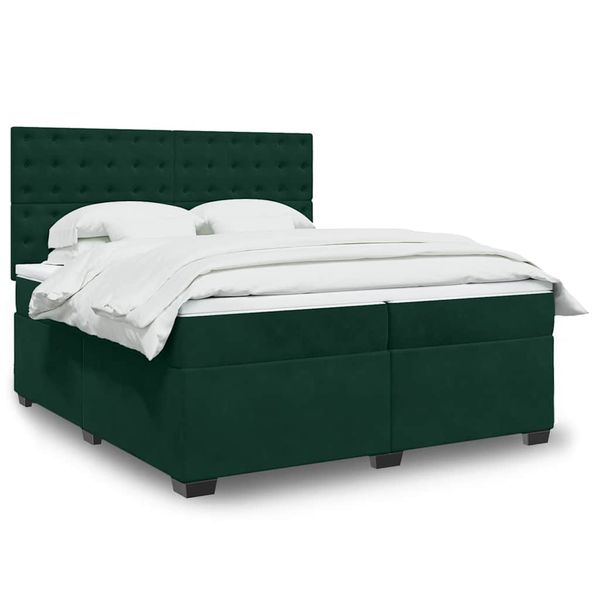 vidaXL Posteľný rám boxsping s matracom tmavozelený 200x200 cm zamat
