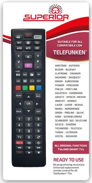 Náhradný ovládač SUPERIOR pre TV a SmartTV Telefunken/Finlux/Vestel