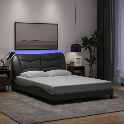 vidaXL Rám postele s LED bez matraca Hvar tmavosivý 140x190 cm látka