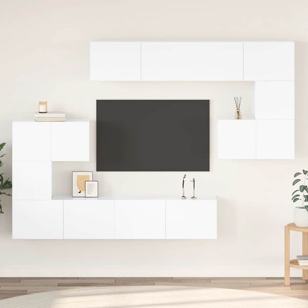vidaXL 8-dielna sada TV skriniek lesklá biela drevotrieska