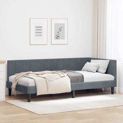 vidaXL Rohový rám postele Tmavo šedá 90 cm x 200 cm Zamat