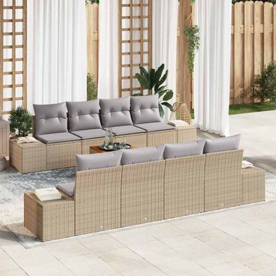 vidaXL Súprava záhradných pohoviek 9 pcs Beige a svetlo šedá polyratan