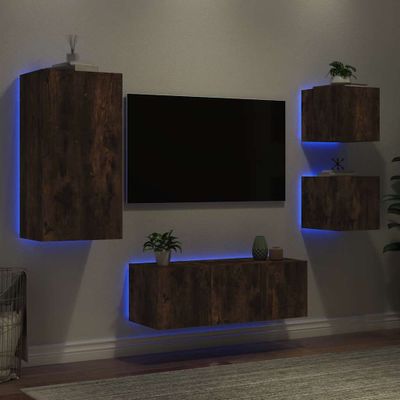 vidaXL 5-dielne TV nástenné skrinky s LED dymový dub kompozitné drevo