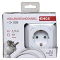 Zásuvka EMOS P04219GU SCHUKO rozbočovacia kocka s prívodom, 2× USB, 4 zás., 1,9m