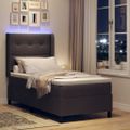 vidaXL LED box s pružinami Tmavohnedá 90 x 190 cm látka