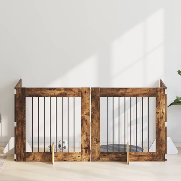 vidaXL Brána pre psov so stojanmi 4 pcs Dymový dub 80 x 80 cm