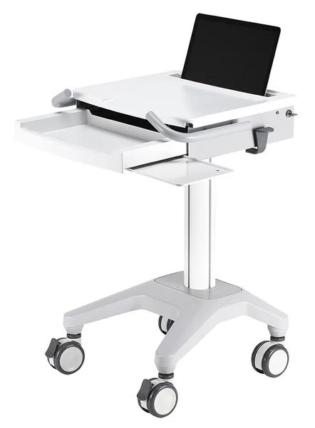 Neomounts  MED-M200 / Mobile Laptop Cart, incl. keyboard & mouse drawer / Creme Stojan, pojízdný, pro notebooky, úhloprícka 10"-17", nosnost 5kg, výška 89,2-121cm, hliník, bílá