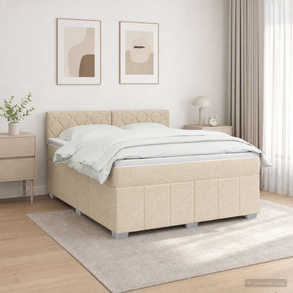 vidaXL LED boxspring posteľ s matracom Krémová 160 x 200 cm Látka