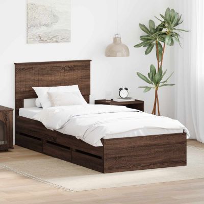vidaXL Rám postele so zásuvkou Hnedý dub 90 x 200 cm Inžinierske drevo