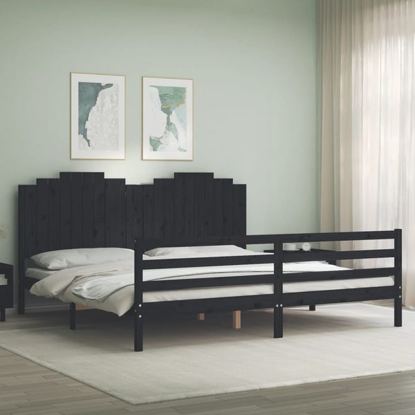 vidaXL Posteľný rám s čelom čierny 200x200 cm masívne drevo