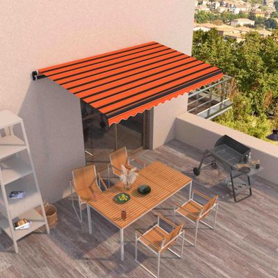vidaXL Ručne zaťahovacia markíza 400x350 cm oranžová a hnedá
